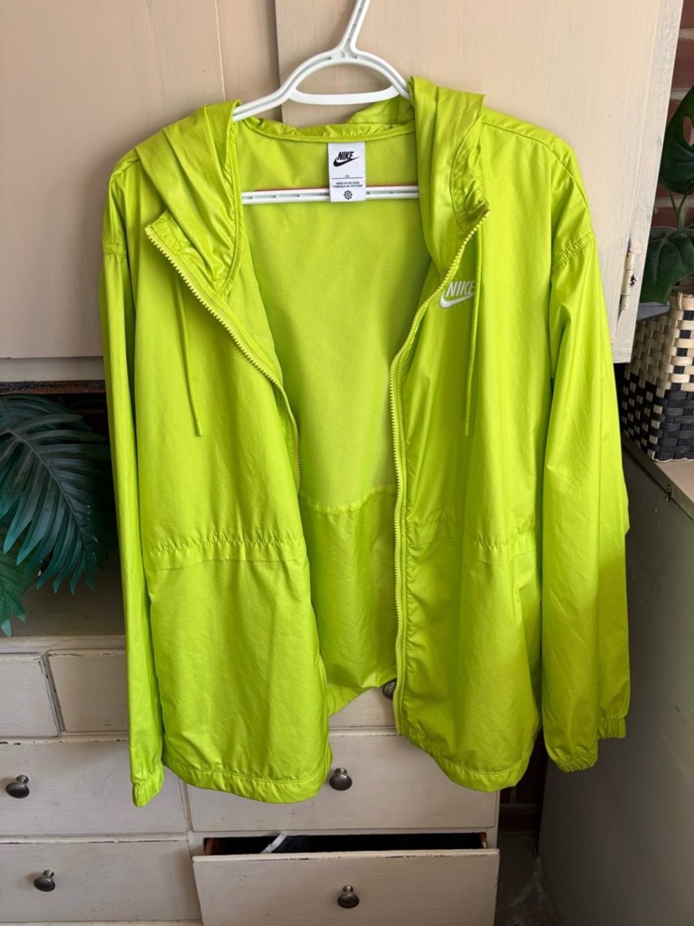 Nike Women's Neon Yellow Hooded Windbreaker Jacket